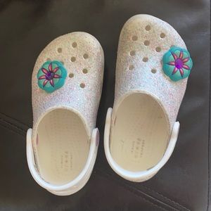 White glittering croc shoes